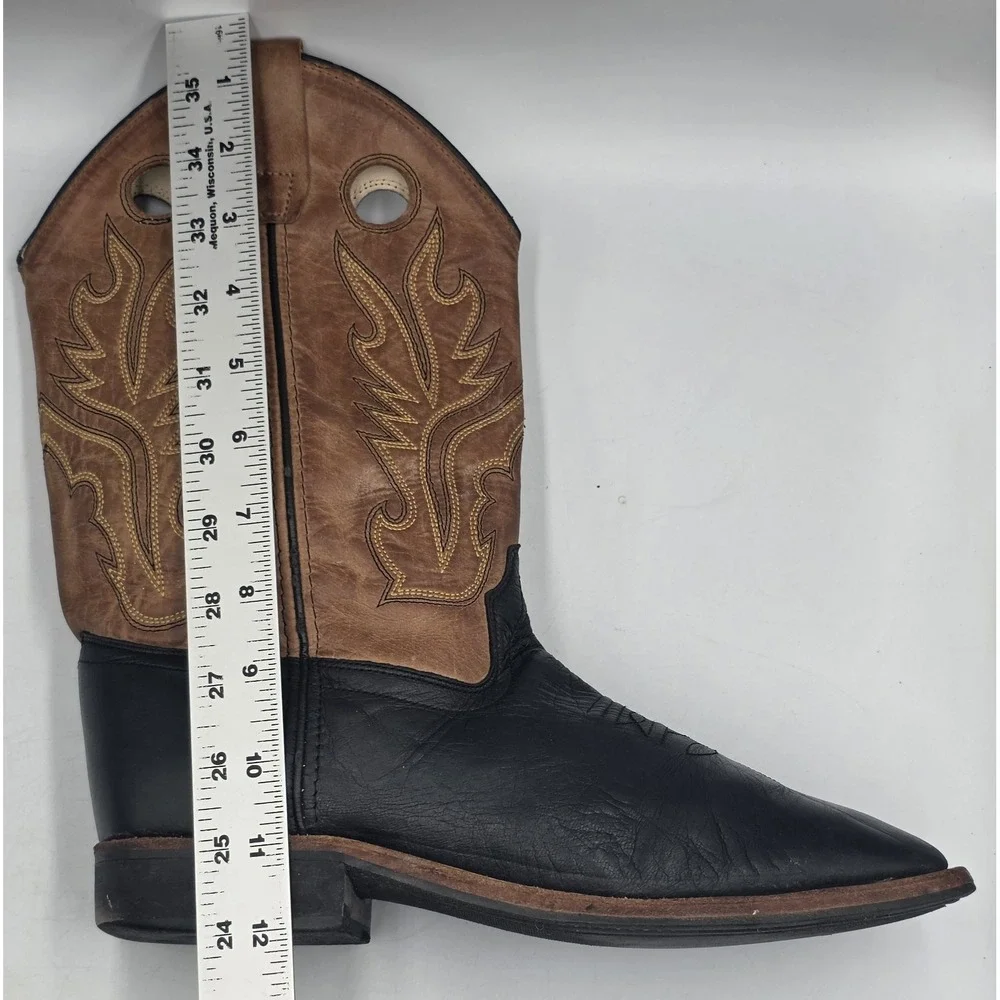Old West BSY1810 Youth Western Boots Black Tan Calf Leather Square Toe Sz 7